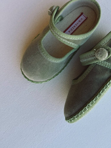 Baby Sko Fløjl Salviegrøn